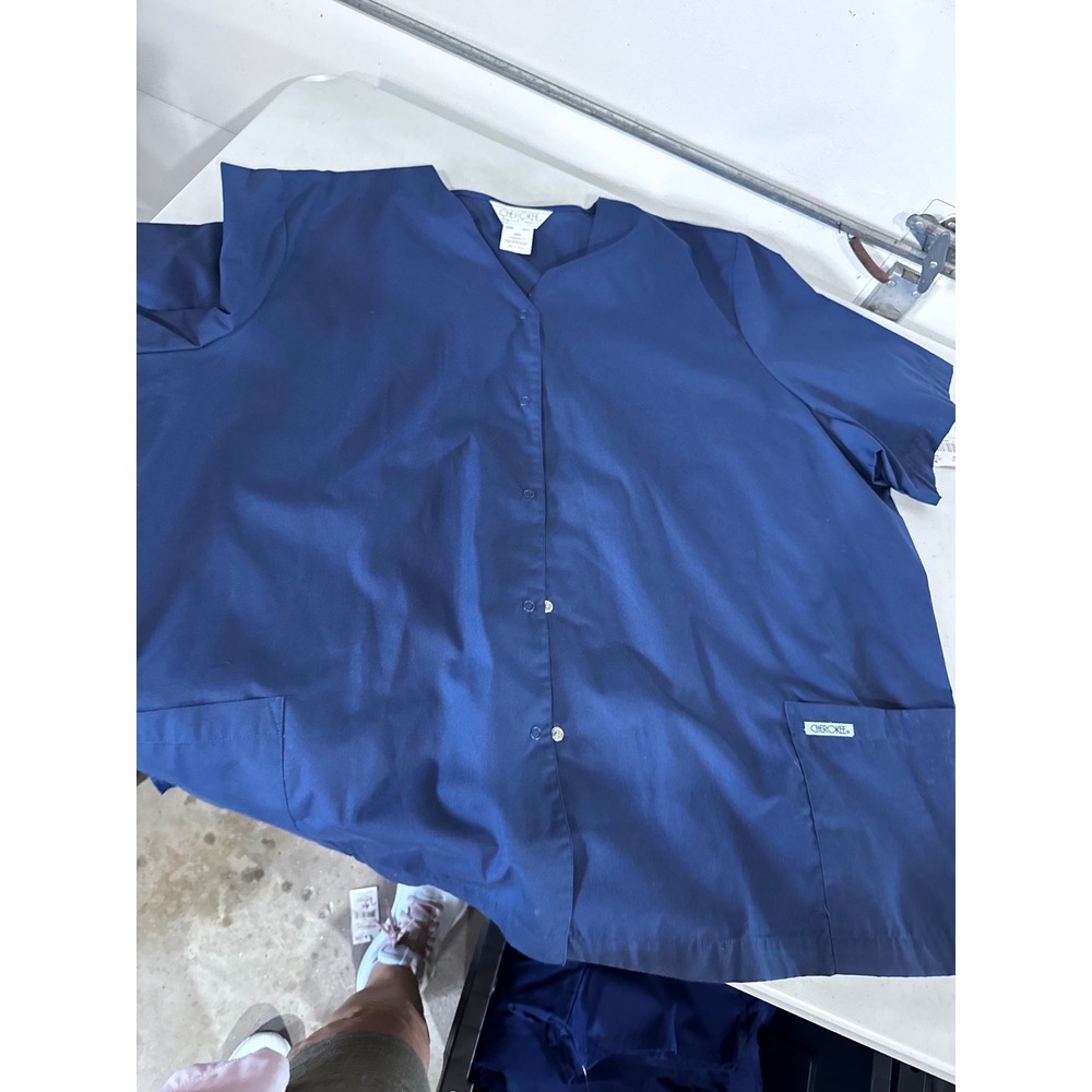 Cherokee Inspired Comfort Scrub Top Navy Blue Button Front 4XL 1750